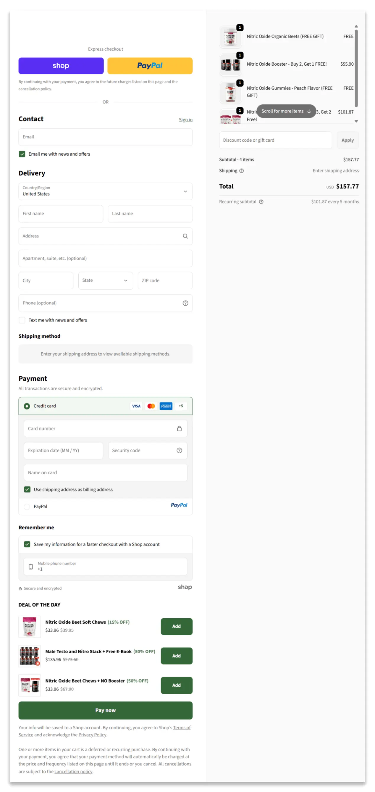 Nitric Oxide Secure Checkout Page